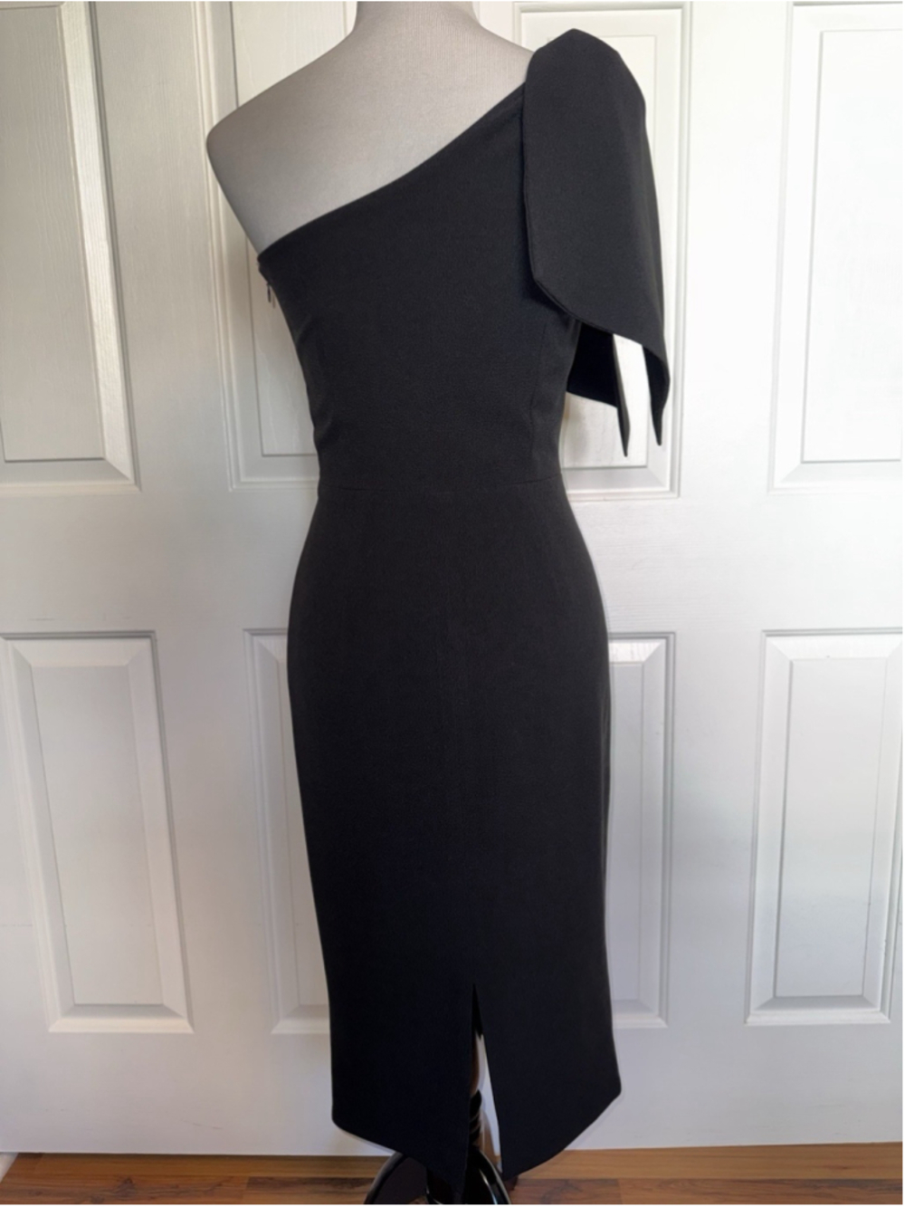 Dress The Population One Shoulder Midi Dress Size S LBD Minimalist Chic Cocktail - Picture 3 of 11